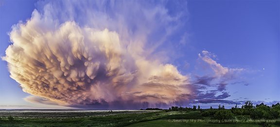 Retreating Thunderstorm at Sunset Panorama