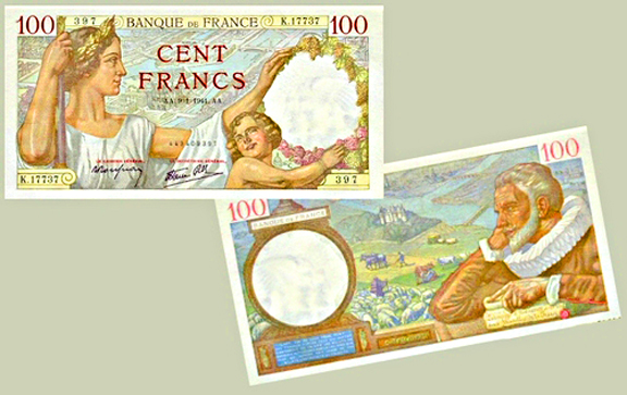 1939 100FR Recto Une femme et un enfant symbolisant la France Verso Maximilien de Béthune dit "Duc de Sully" 1559-1661 Maréchal de France 
