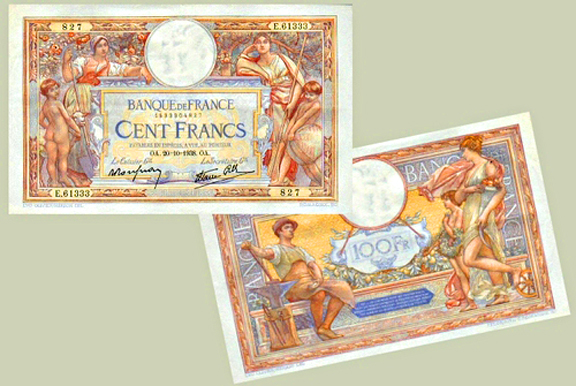 1908 100FR Recto Femmes symbolisant l'agriculture et le commerce Verso Personnages symbolisant le travail et la fortune 