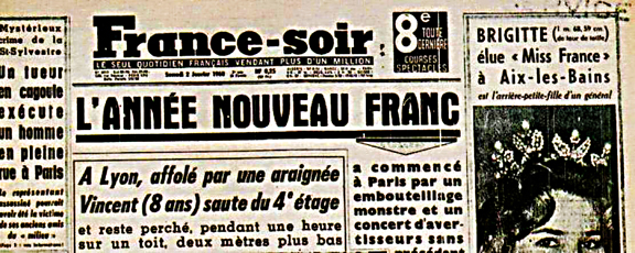 La Une du 2 janvier 1960 de France Soir ©DR